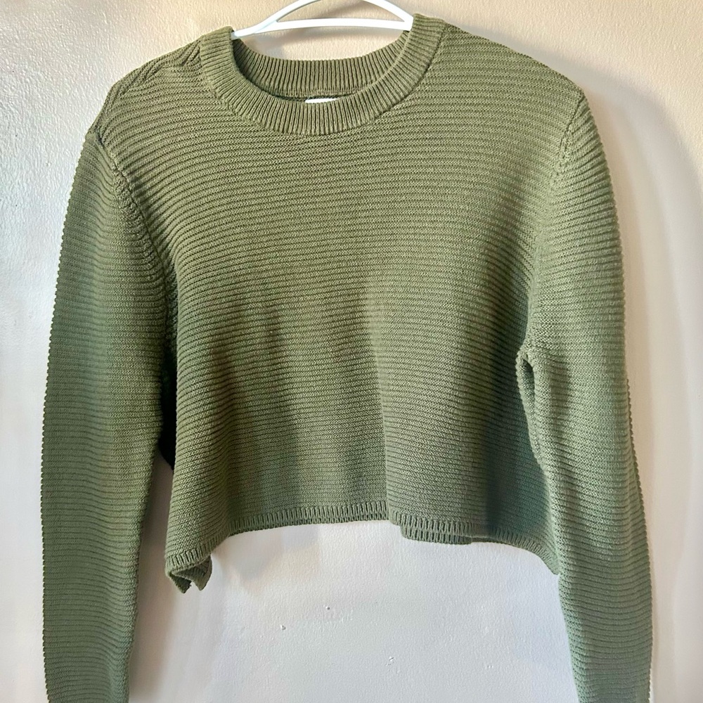 Cotton On Army Green Crew Neck Sweater with Ribbed Texture